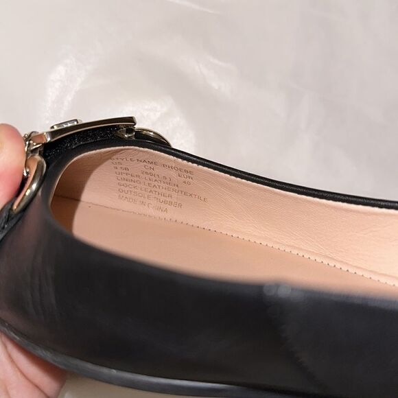 Kate Spade 9.5 Phoebe Black Gold Tone Link Hardware Black Leather Flats - Picture 11 of 14